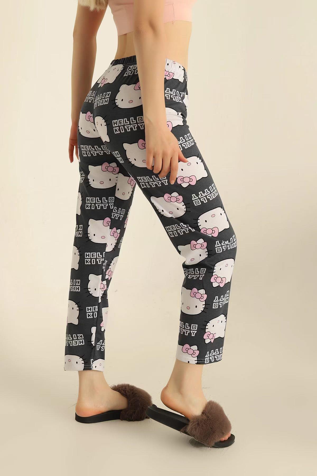 Hello Kitty Baskılı Pijama Füme