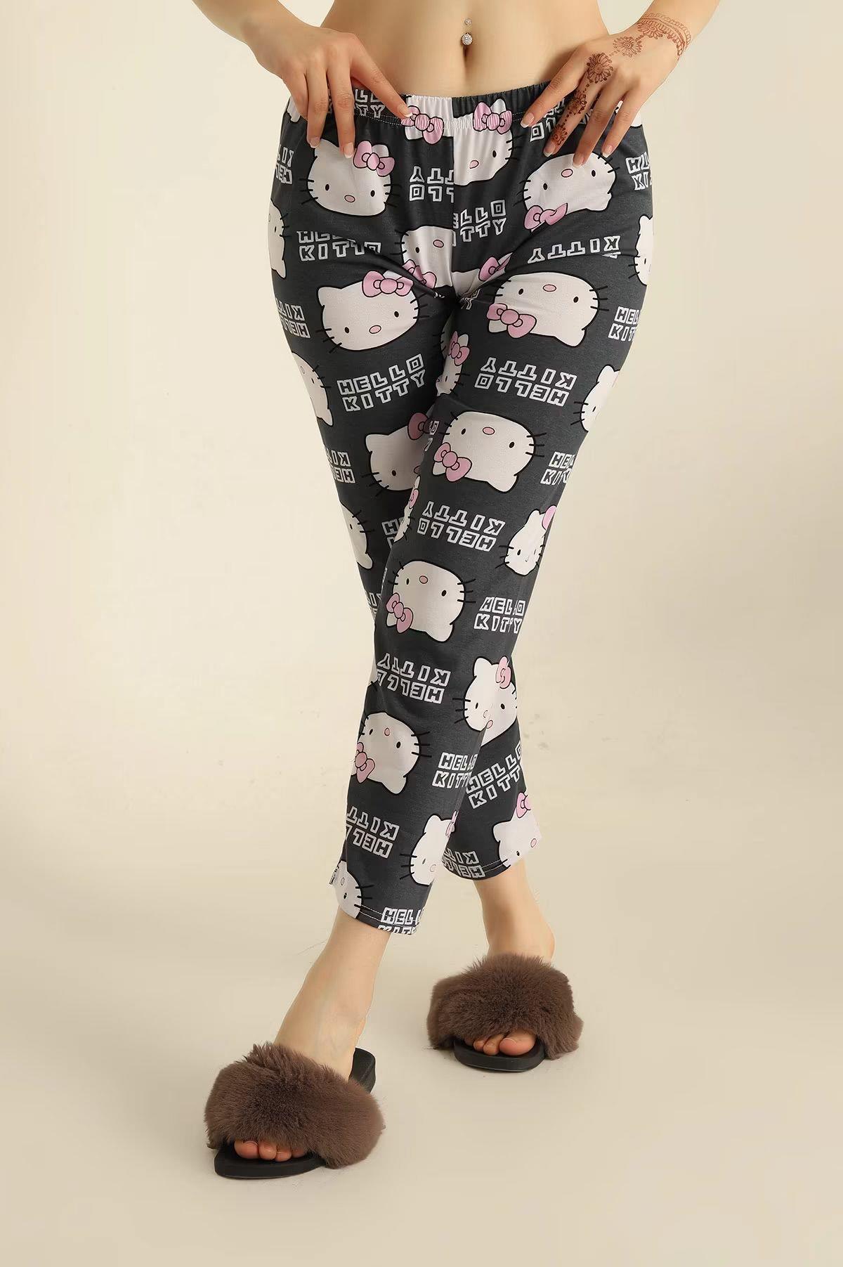 Hello Kitty Baskılı Pijama Füme