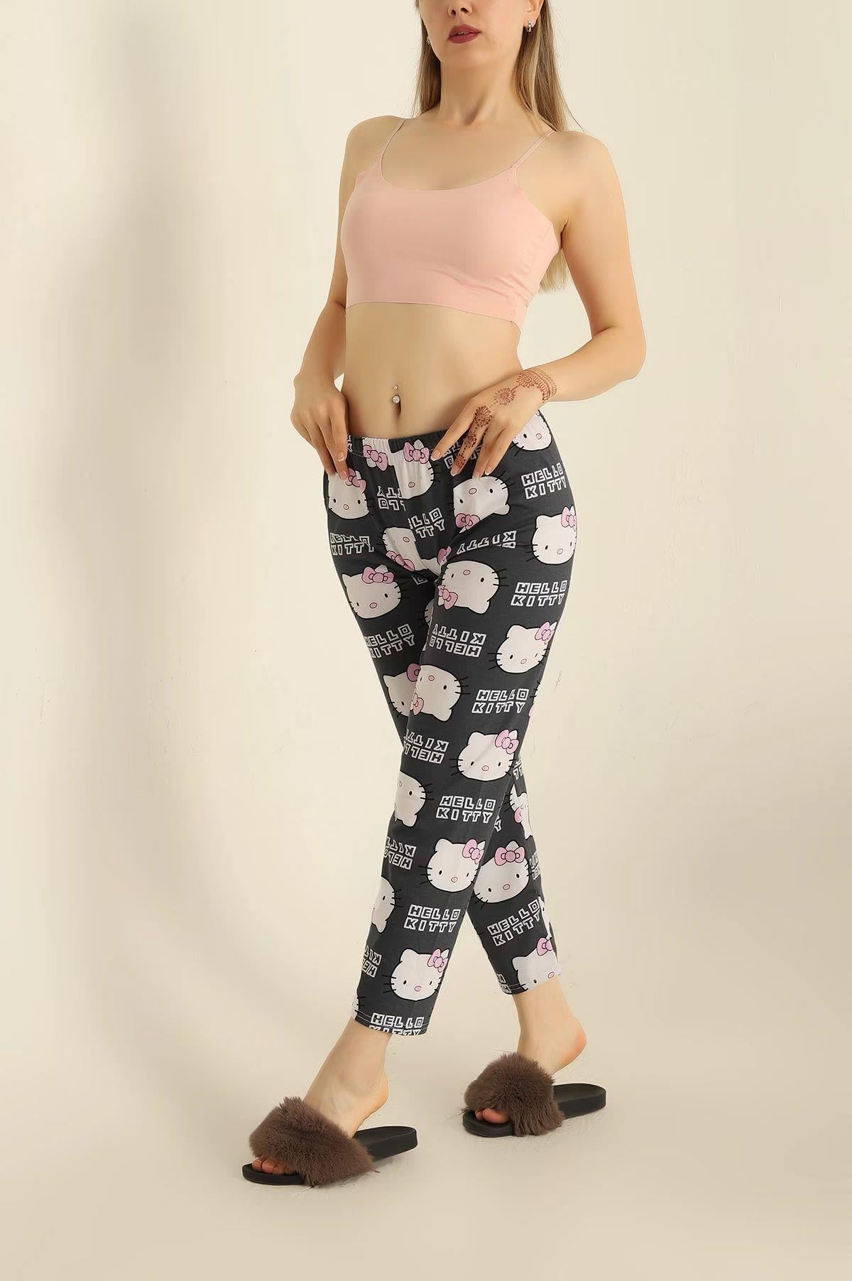 Hello Kitty Baskılı Pijama Füme