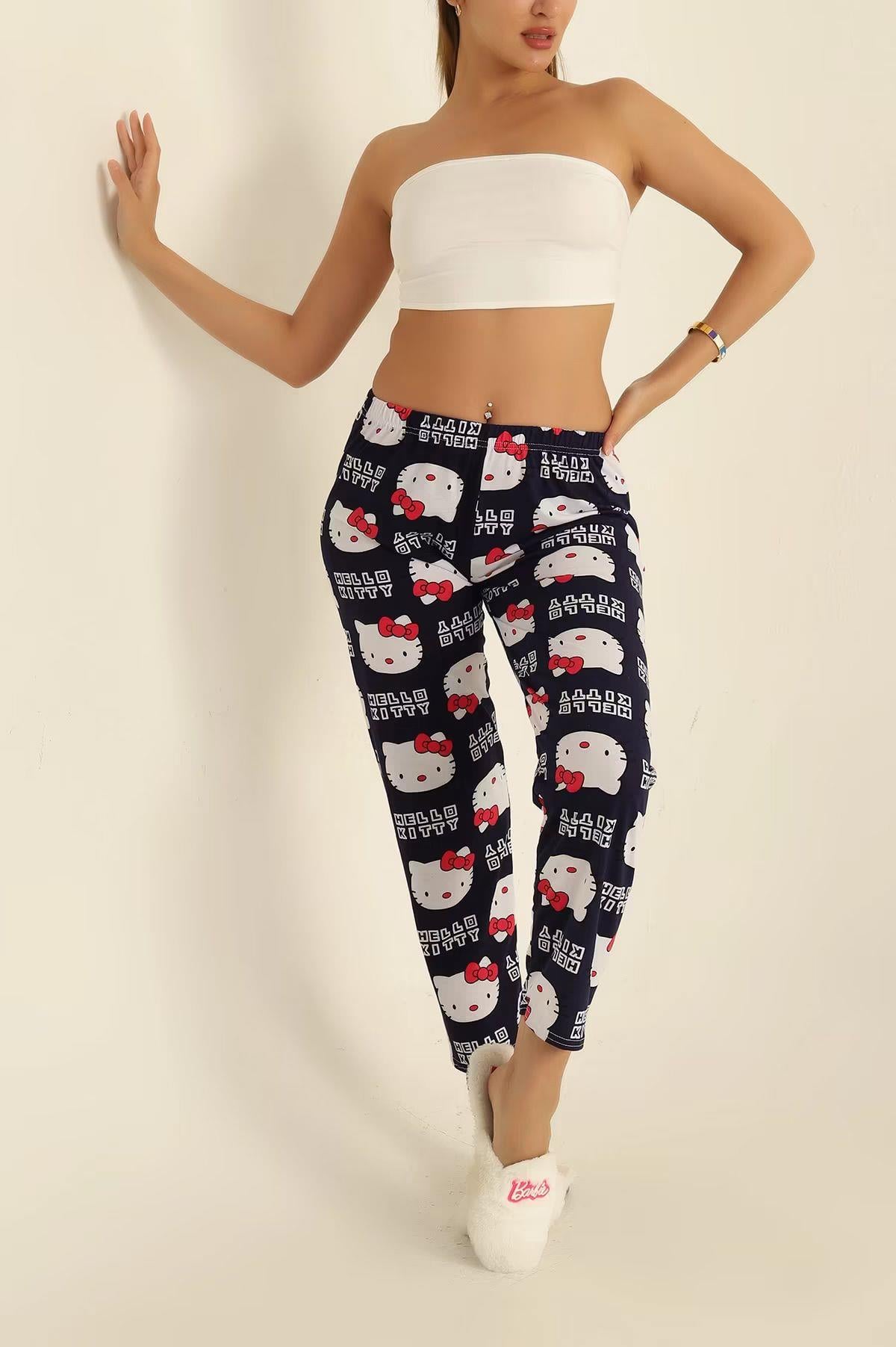 Hello Kitty Baskılı Pijama Lacivert