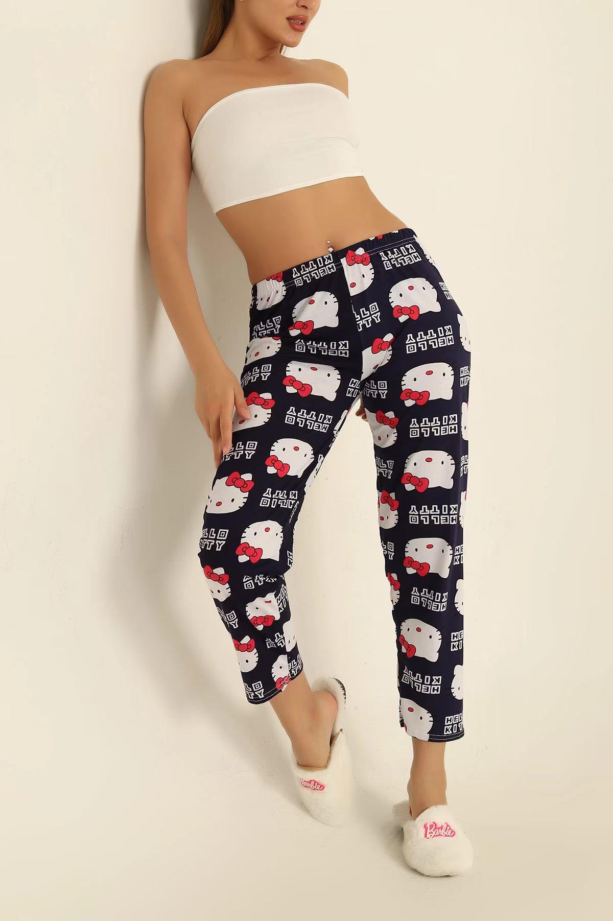 Hello Kitty Baskılı Pijama Lacivert