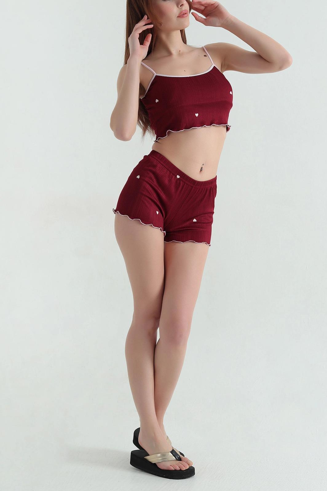 Kalpli Şortlu Takım Bordo