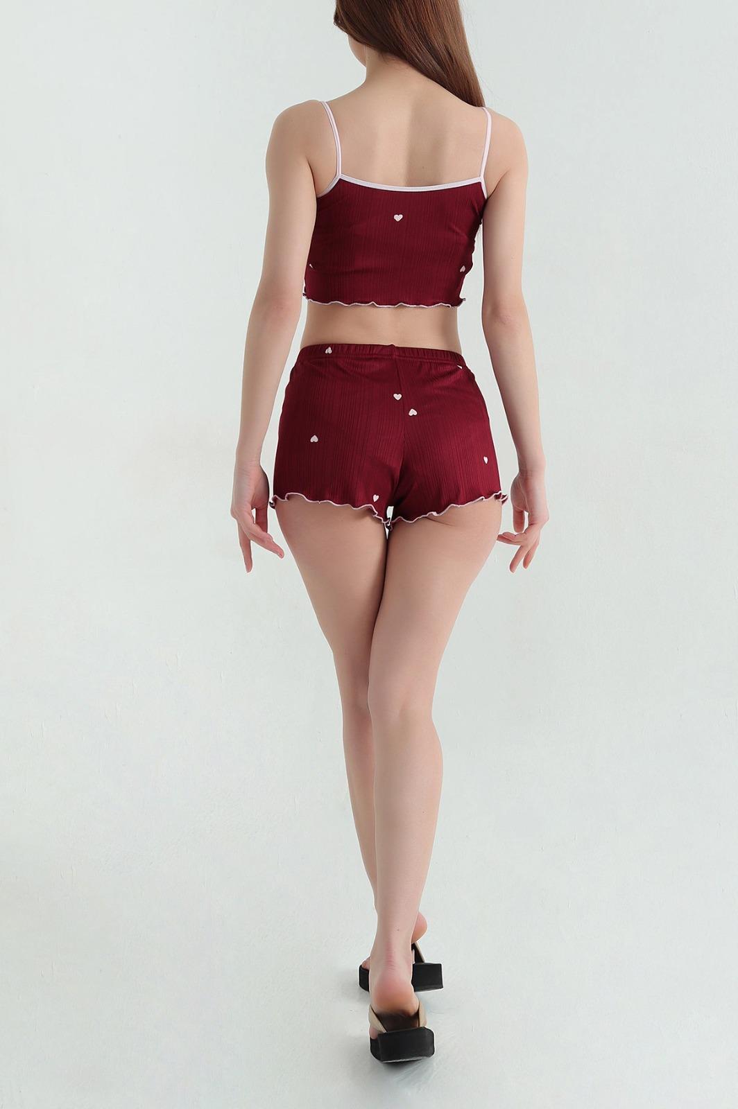Kalpli Şortlu Takım Bordo