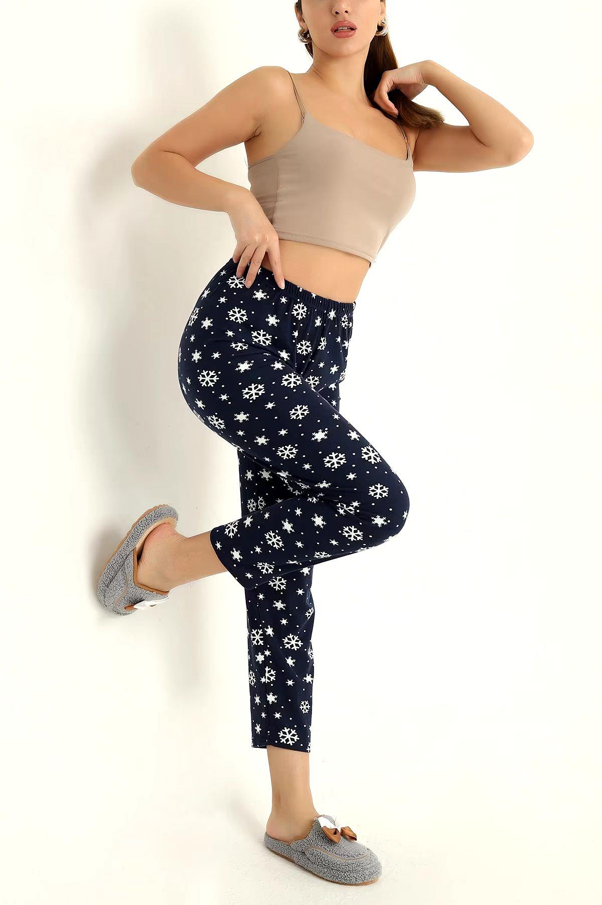 Kar Tanesi Desenli Pijama Altı Süet  Lacivert