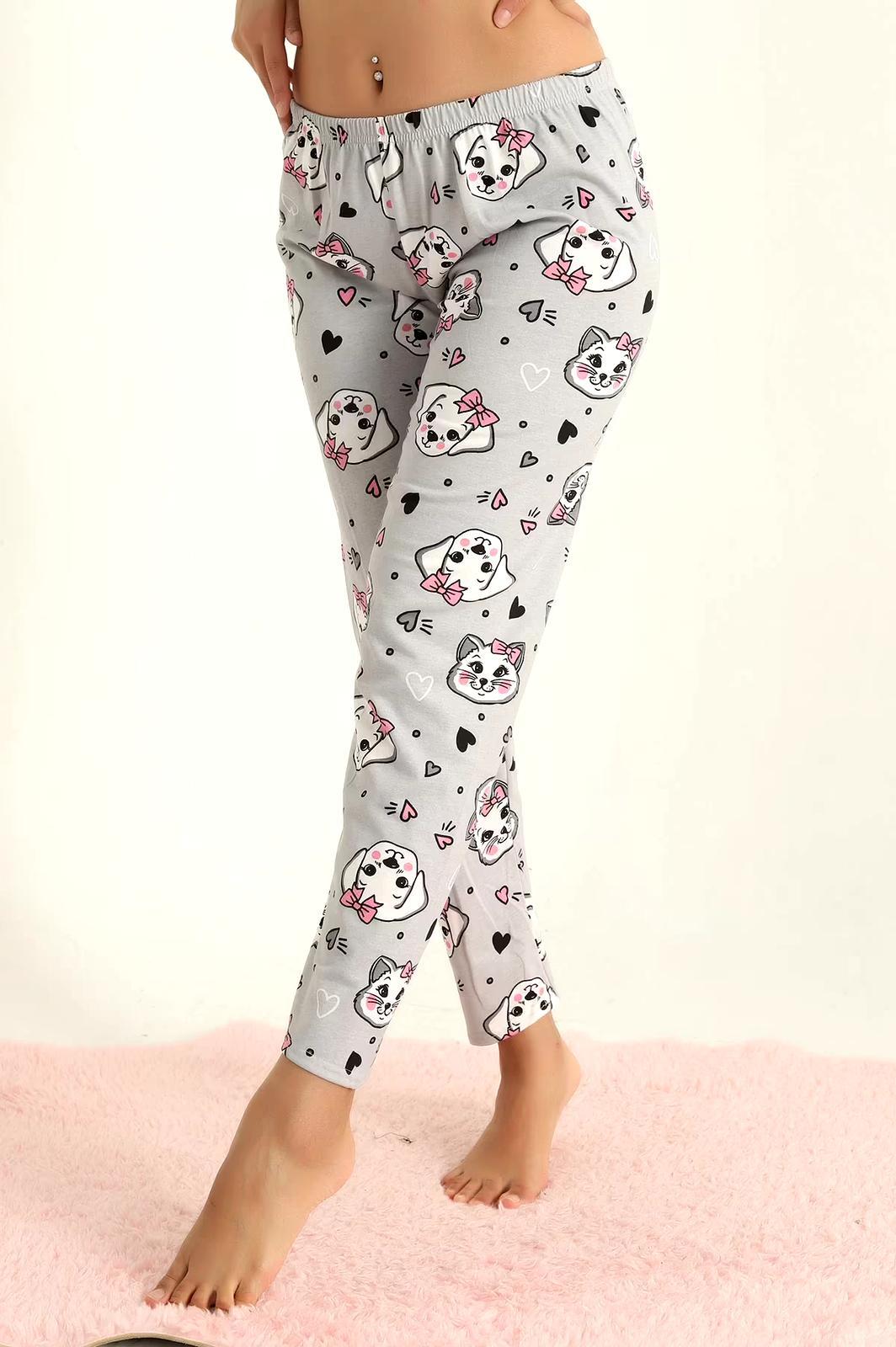 Kedi Köpek Desenli Pijama Altı Gri