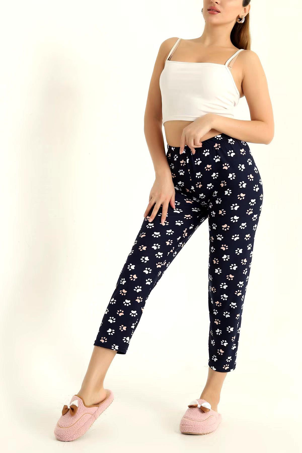 Pati Desenli Pijama Altı Süet  Lacivert