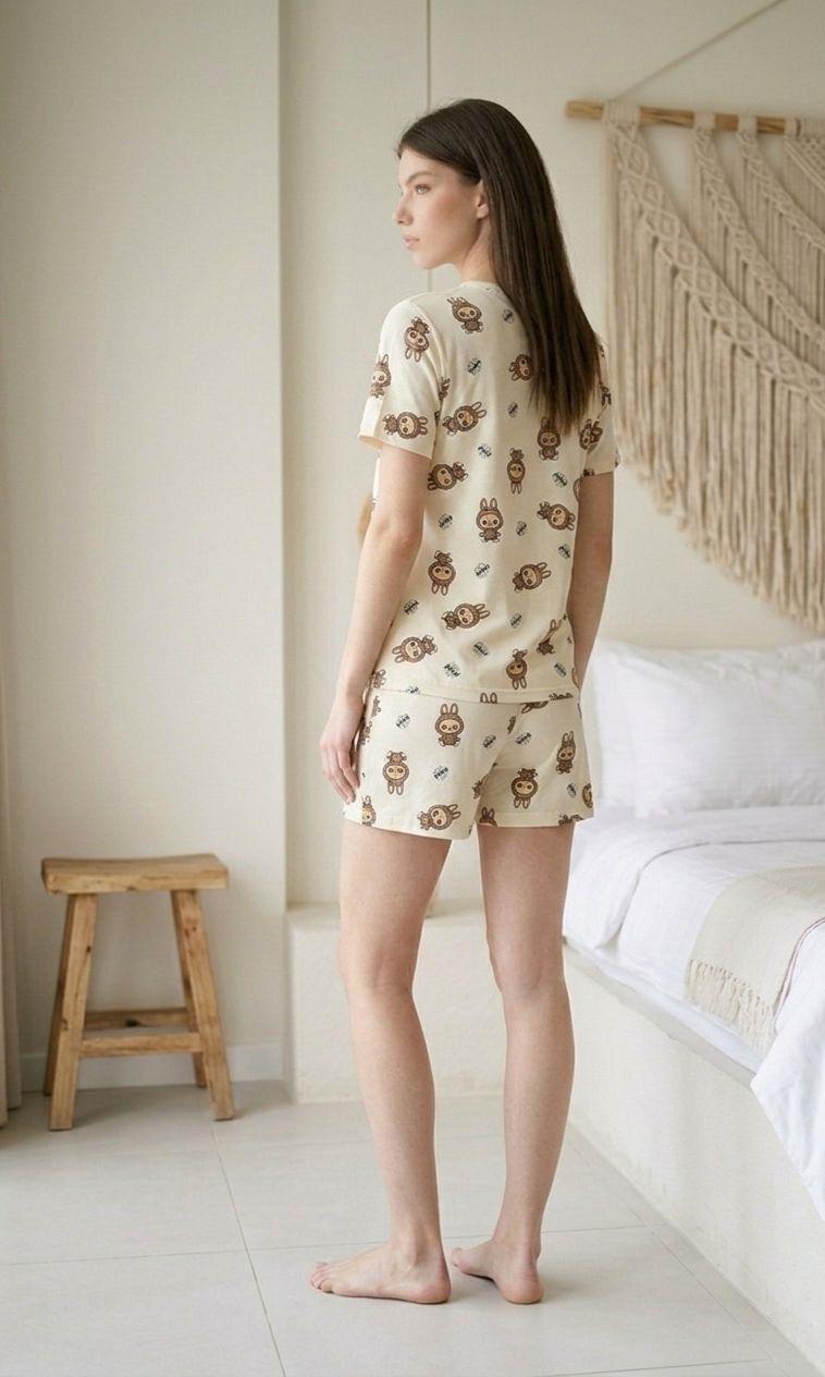 Şortlu Pijama Takımı Labubu Krem