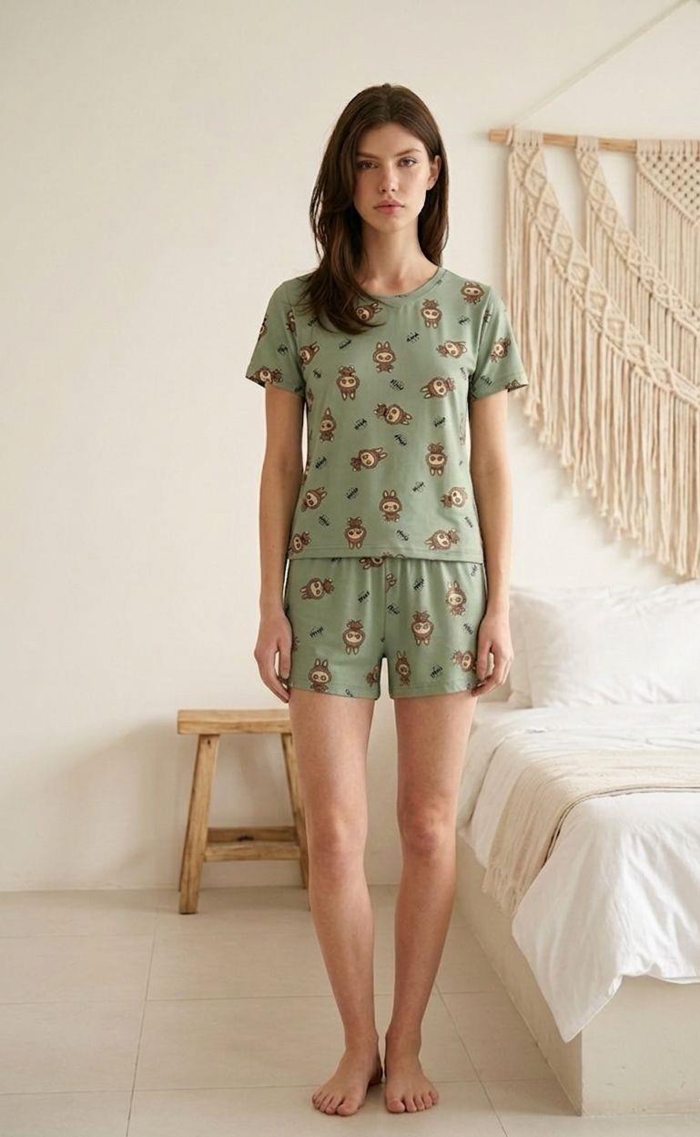 Şortlu Pijama Takımı Labubu Yeşil