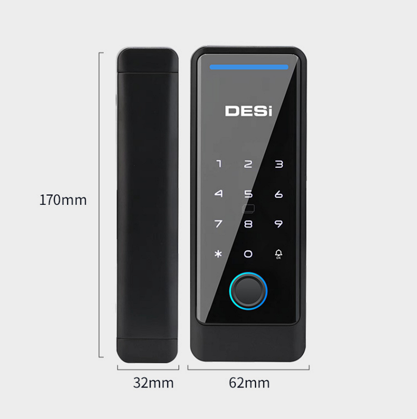DESi QUiC Q006 Cam Kapılar İçin Akıllı Kilit iOS/Android Uyumlu Tuş Takımı  Kart Okuyucu Parmak İzi