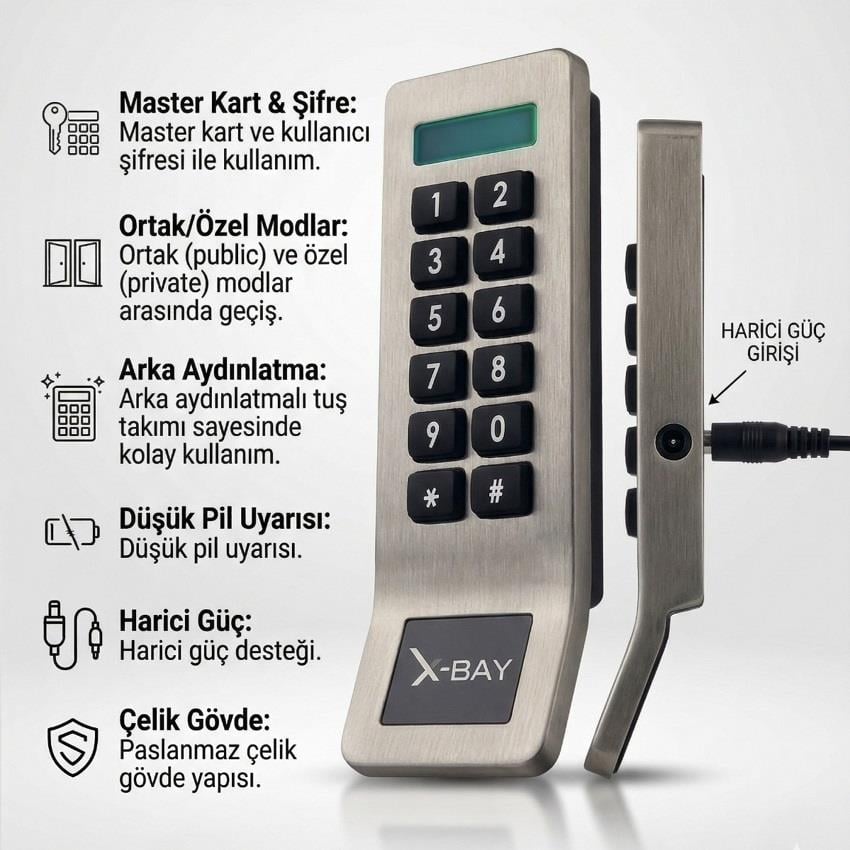 X-Bay Elektronik Kabin Kilidi (Paslanmaz)
