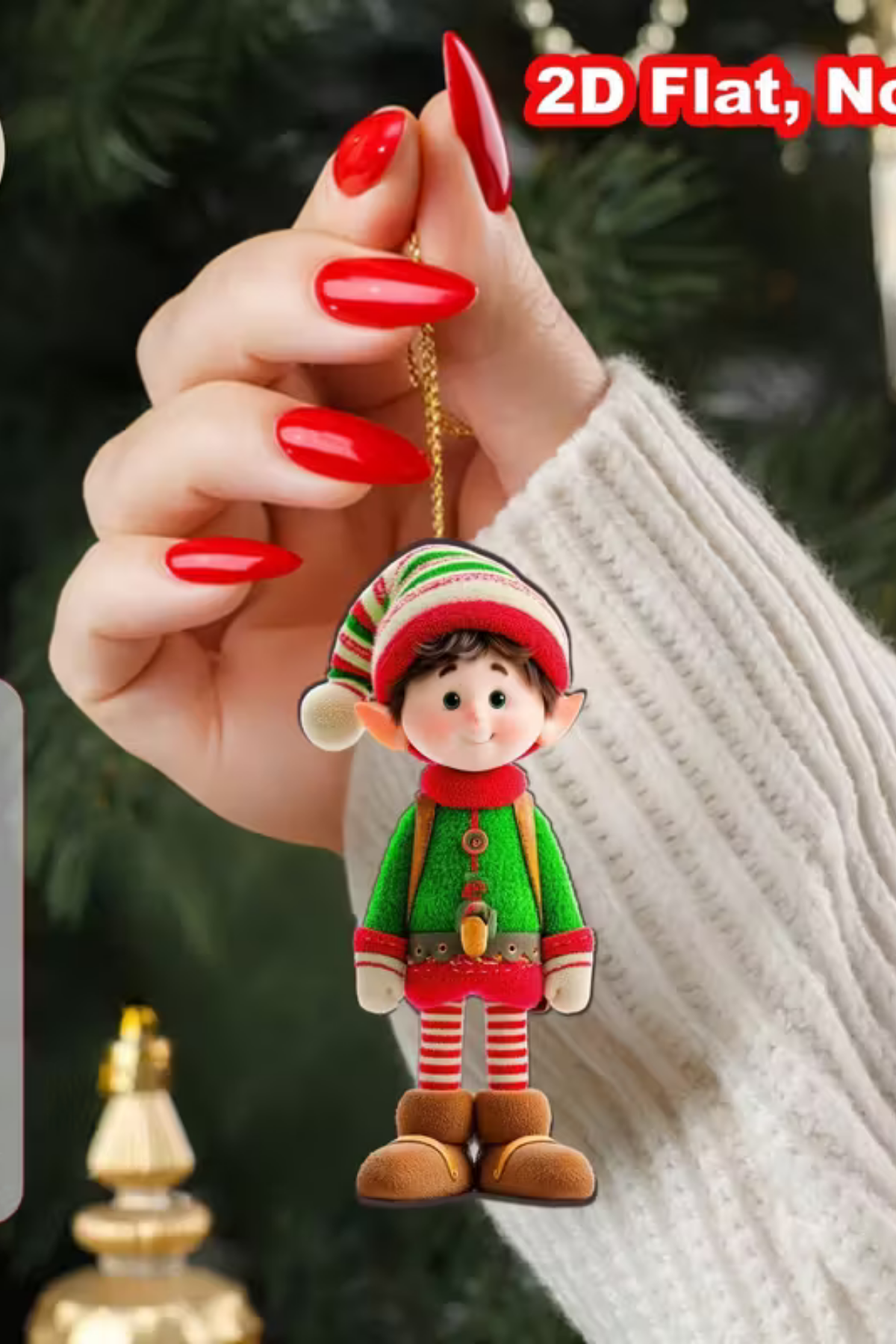 12'li Ahşap Elf Noel Ağacı Süs Seti | 2D Düz Baskı Renkli Asma Dekorları / Ev & Parti Dekoru