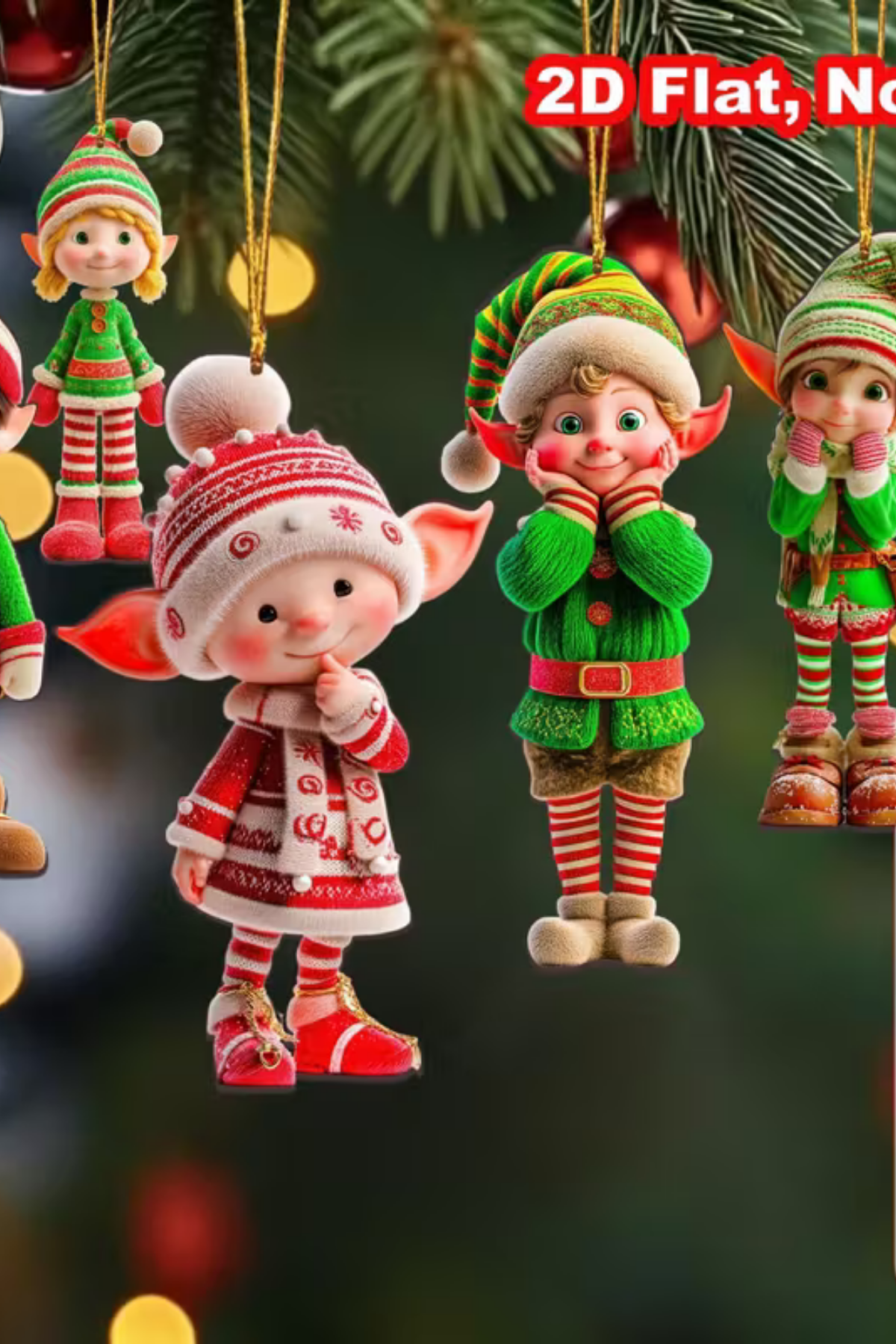 12'li Ahşap Elf Noel Ağacı Süs Seti | 2D Düz Baskı Renkli Asma Dekorları / Ev & Parti Dekoru