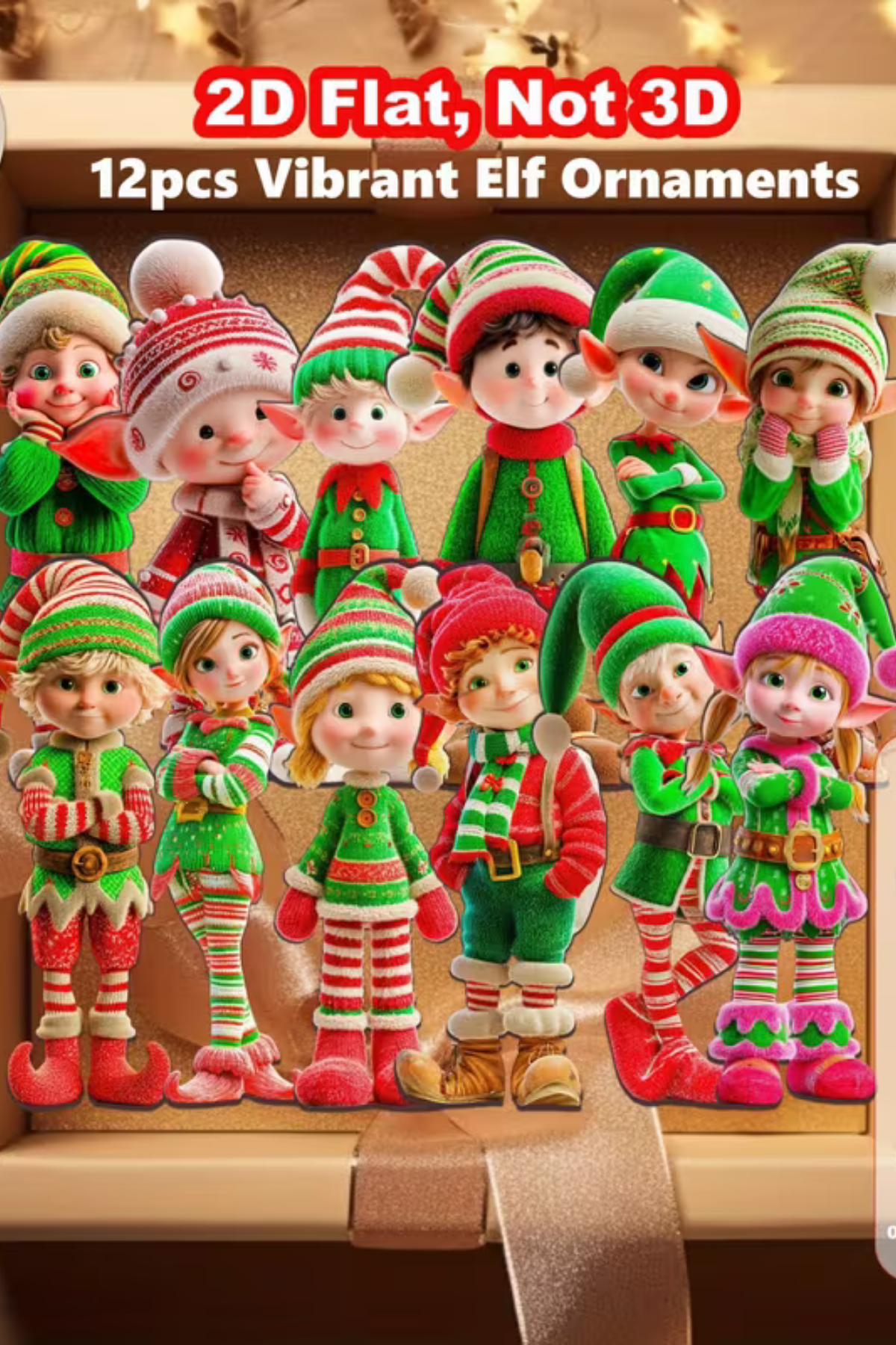 12'li Ahşap Elf Noel Ağacı Süs Seti | 2D Düz Baskı Renkli Asma Dekorları / Ev & Parti Dekoru