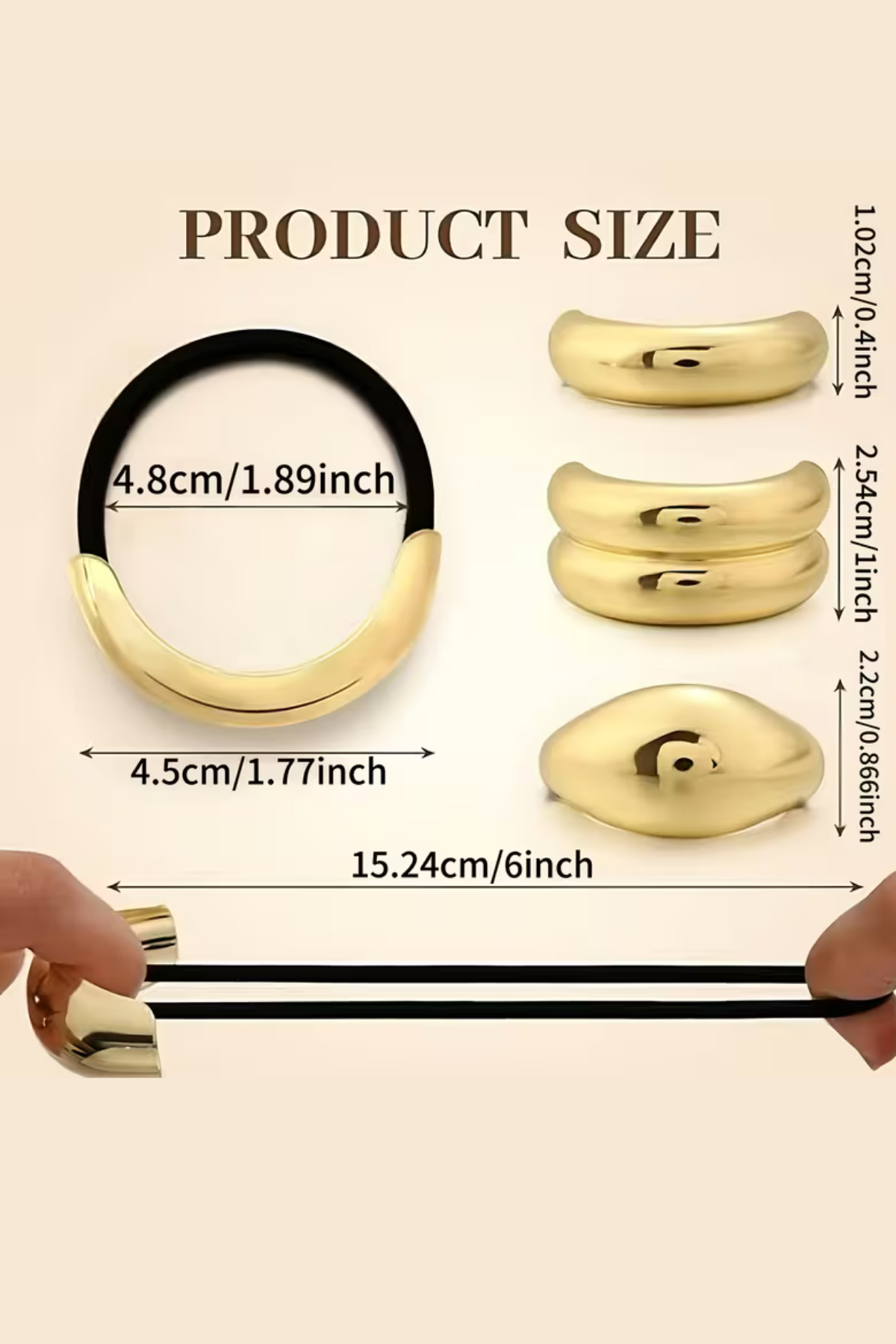 3 Adet Altın Renkli Saç Lastiği – Kalın Saçlar İçin Metal Tokalı Esnek Saç Lastikleri | Geometrik & Minimalist Tasarım | Şık ve Dayanıklı At Kuyruğu Tutucular