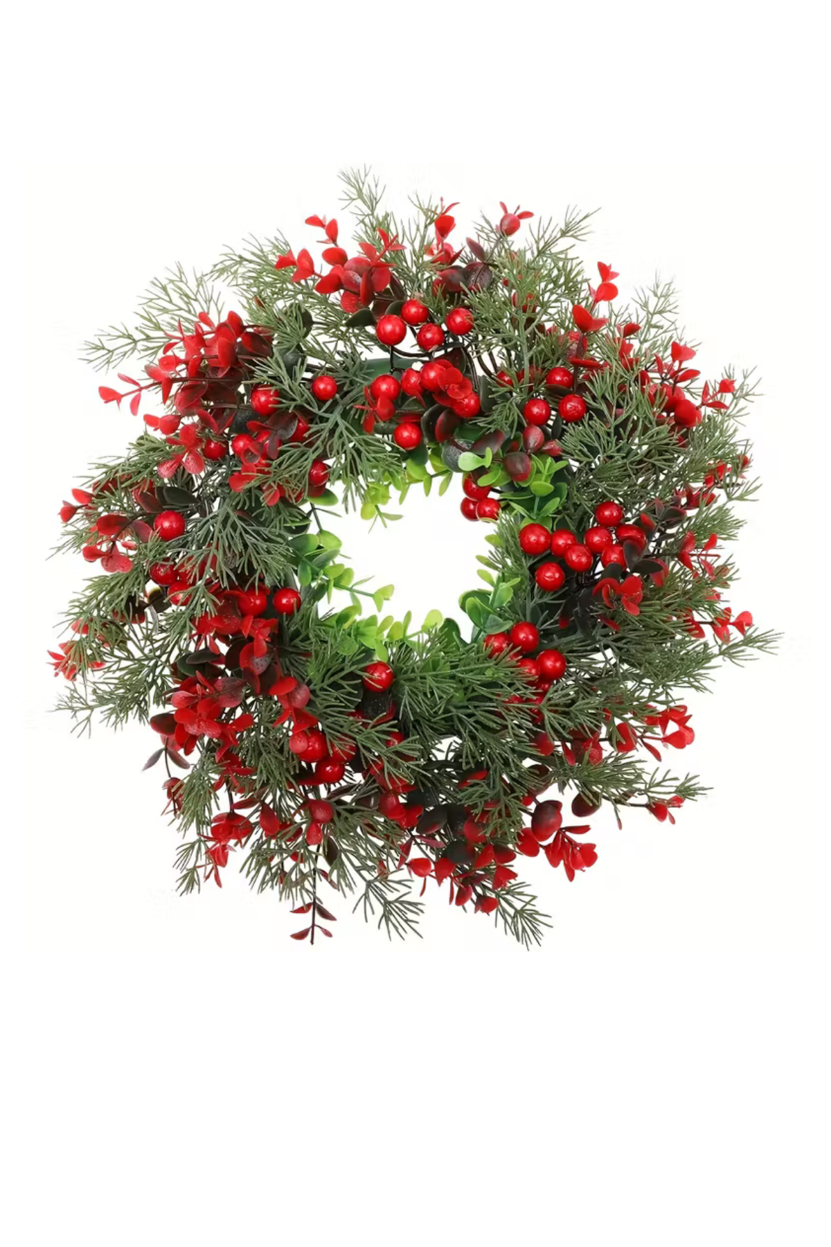 45 cm (17.71 inç) Festive Yapay Noel Çelengi – Çam Yaprakları ve Kırmızı Meyveler | Klasik Duvar & Kapı Süsü | Elektrik Gerektirmez | Ev ve Parti Dekoru için İdeal