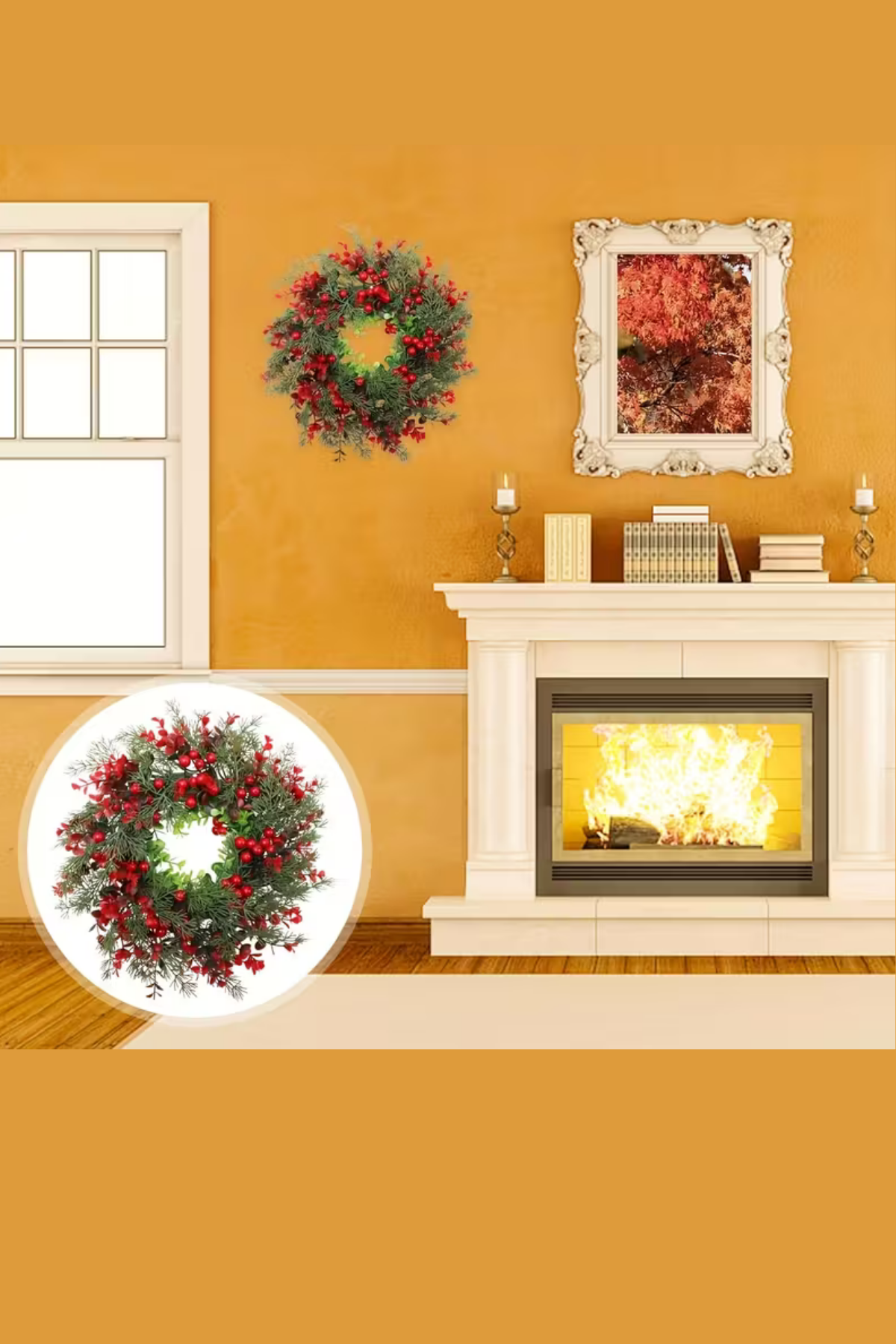 45 cm (17.71 inç) Festive Yapay Noel Çelengi – Çam Yaprakları ve Kırmızı Meyveler | Klasik Duvar & Kapı Süsü | Elektrik Gerektirmez | Ev ve Parti Dekoru için İdeal