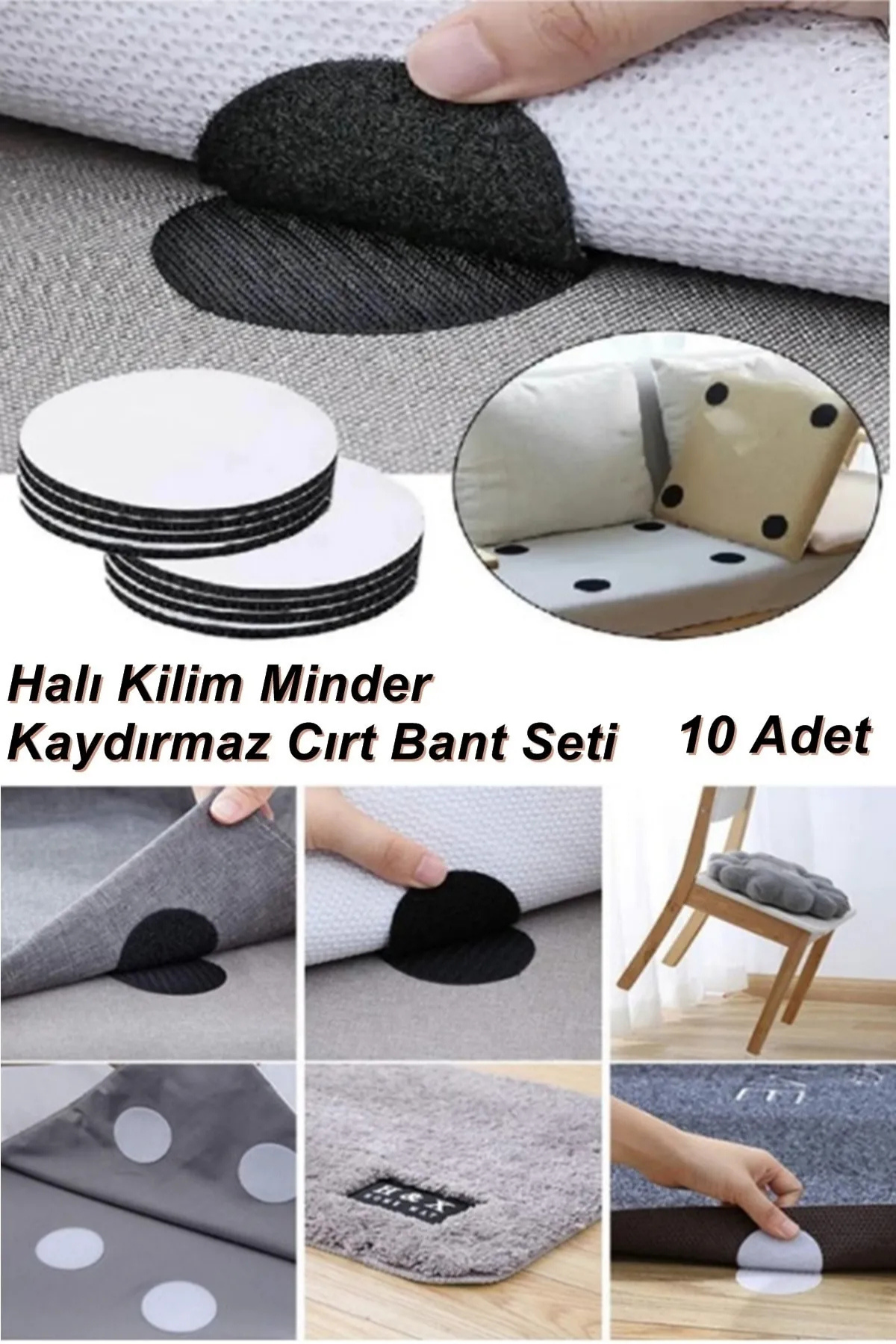 Halı Kilim Nevresim Örtü Kaydırmaz Minder Cırt Bant 10 Adet Seti Yapışkanlı Halı Kaydırmaz