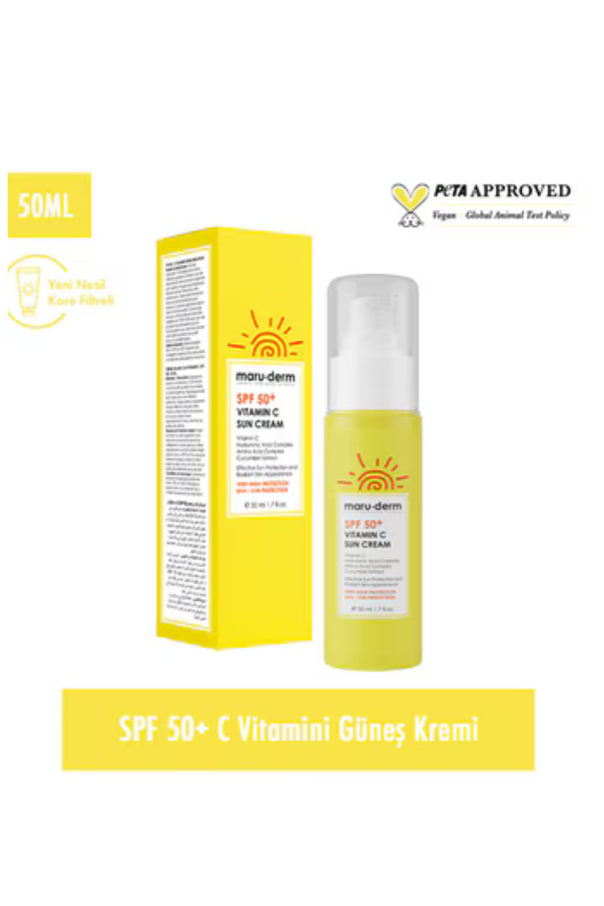 Maruderm C Vitamini İçerikli Güneş Kremi SPF50+ – Aydınlatıcı & Antioksidan Etki, 50 ml
