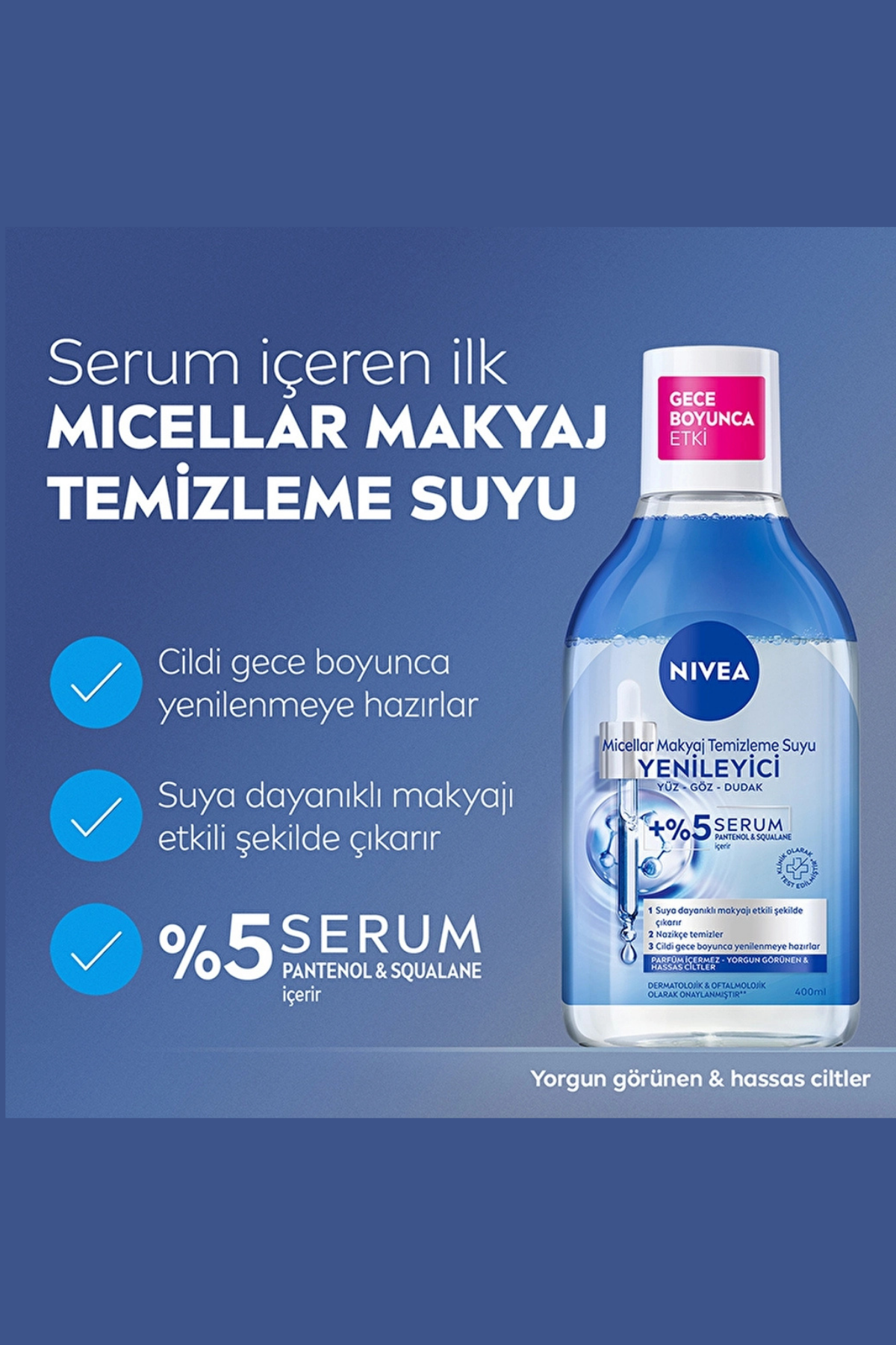 Nivea Serum İçerikli Yenileyici Micellar Makyaj Temizleme Suyu 400 ml | Yüz, Göz ve Dudak İçin Nazik Temizlik