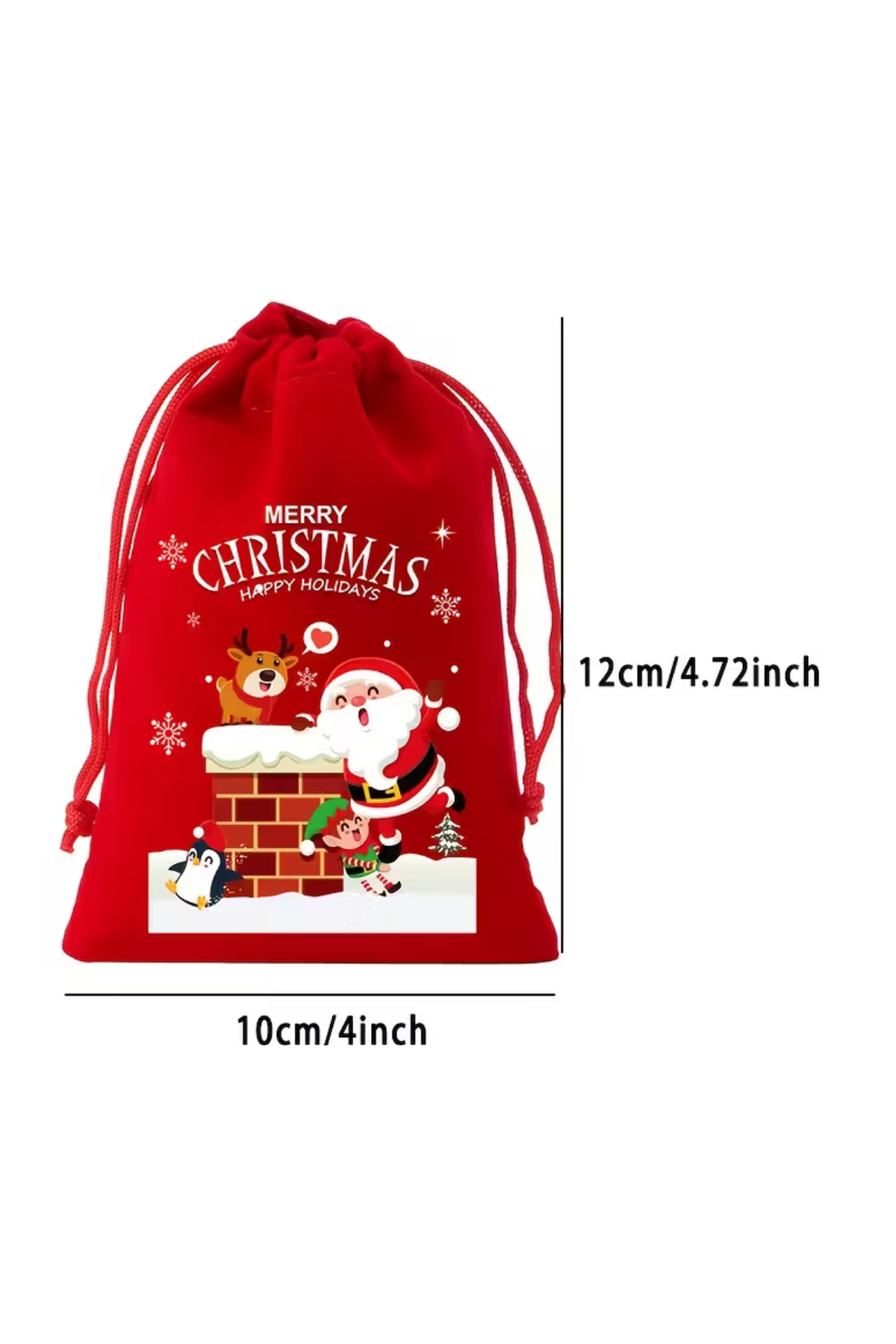 Noel Flanel Çekmeli Hediye Torbası – Küçük Flanel Poşet | Şapkalı Geyik, Penguen, Baykuş, Santa Claus ve Kaykaylı Kar Araba Desenli | Rastgele Model (1 Adet)