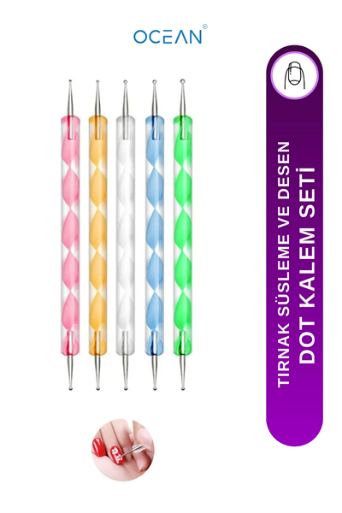 Ocean Nail Art Love Box Sevgililer Günü Tırnak Tasarım Seti – Takma Tırnak, Nail Art & Yapıştırıcı (5'li Set)