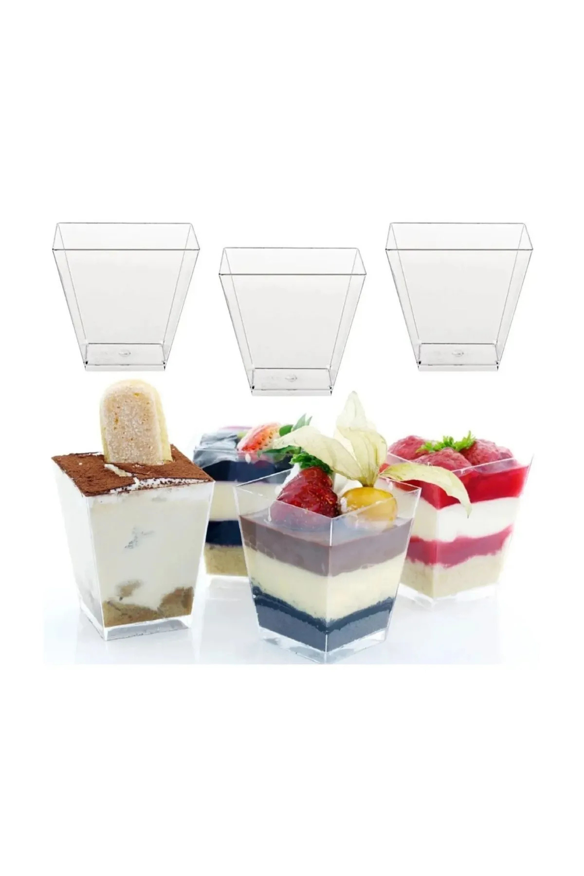 Prizma Sunum Kasesi  Magnolya Dondurma Puding Tatlı Meze Salata Cup Kabı Sert Plastik Mika Sunumluk
