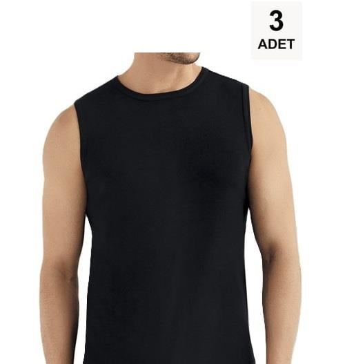 3 Adet Sıfır Kol Bisiklet Yaka Erkek Atlet - Siyah