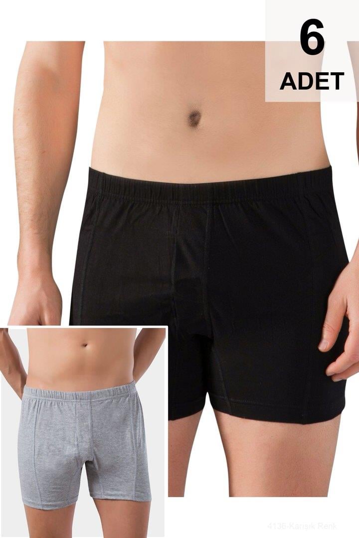 6 Adet Erkek Boxer Şort - Karışık Renk