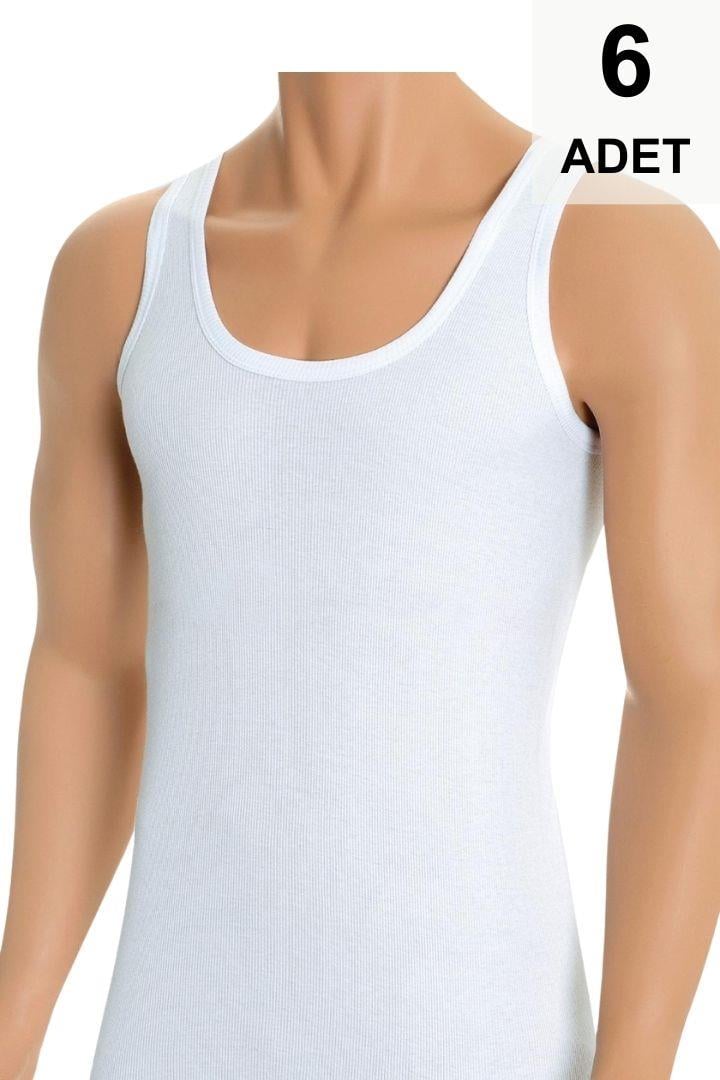 6 Adet Fitilli Kaşkorse Erkek Atlet - Beyaz