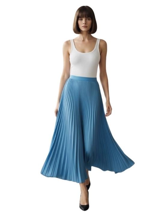 DERİ PİLELİ ETEK-LAVANTA MAVİ