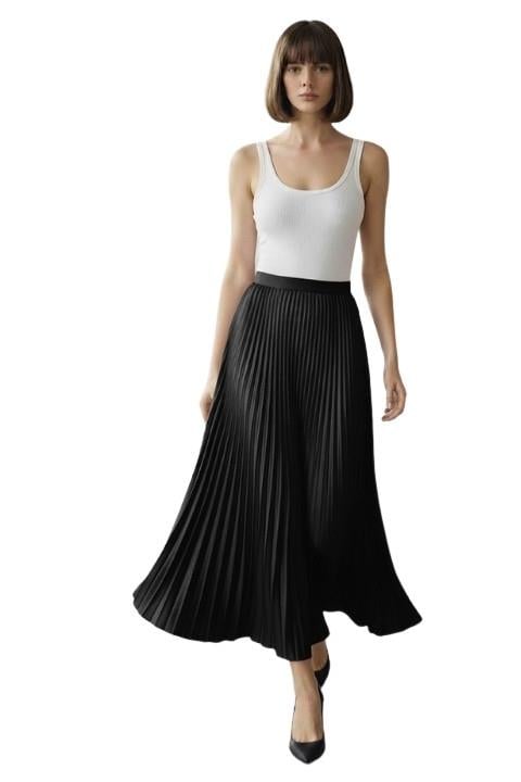 DERİ PİLELİ ETEK-SİYAH