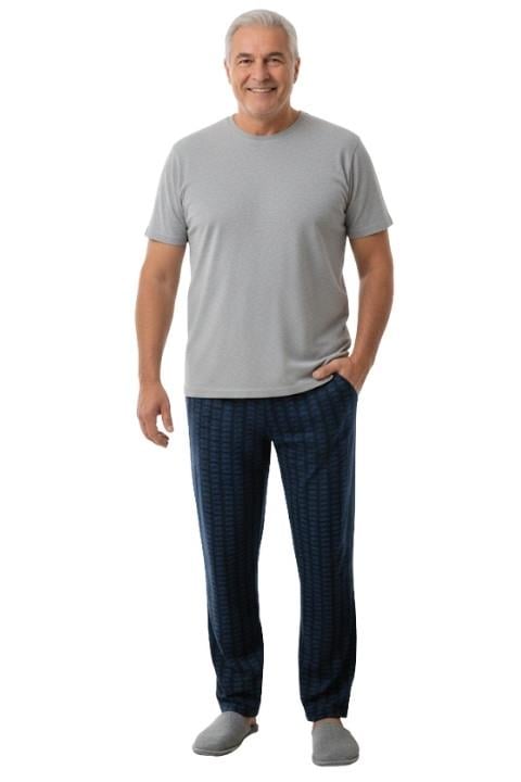 Düz Paça Desenli Erkek Pijama