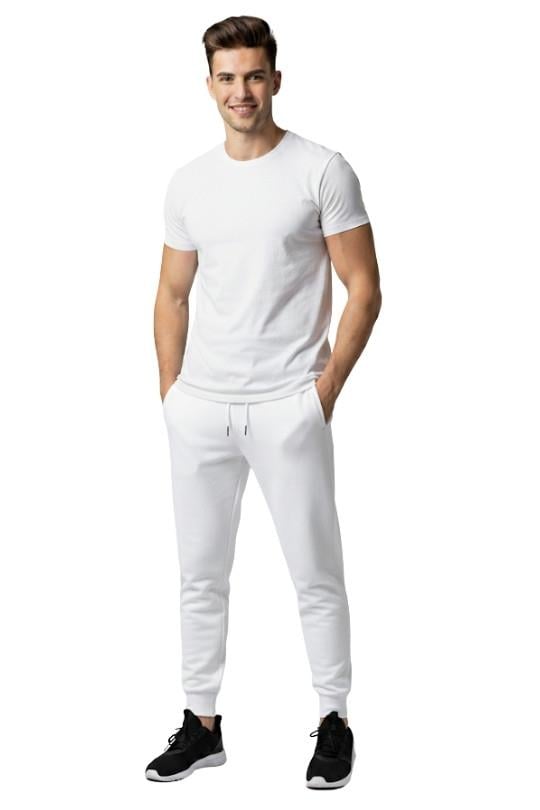 Erkek Manşetli Eşofman  Tek Alt -Kar Beyaz