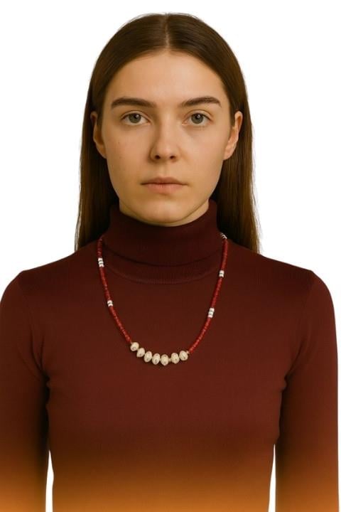 İnci Kalpli Kolye - Kırmızı