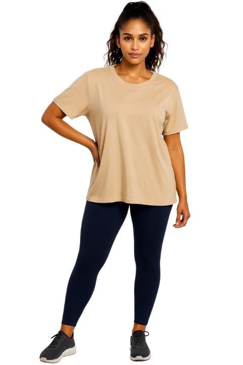 KADIN BİSİKLET YAKA T-SHİRT-BEJ