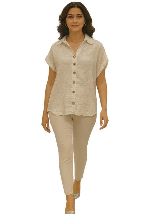 KETEN KADIN GÖMLEK KREM KOD:7374300-05