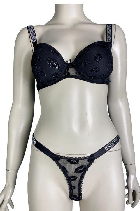 LOVE SECRET DESTEKLİ TAŞLI  2 Lİ SÜTYEN TAKIM SİYAH