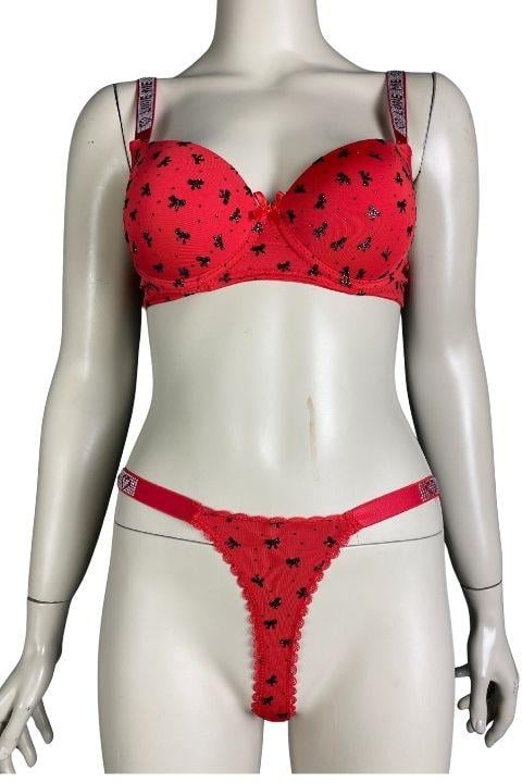 LOVE SECRET DOLGULU 2 Lİ SÜTYEN TAKIM -KIRMIZI KELEBEK DESEN