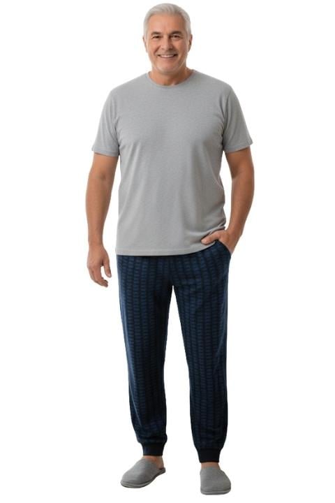 Manşetli Desenli Erkek Pijama