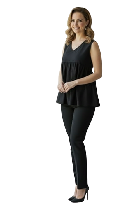 SIFIR KOL KEMERLİ BLUZ-SİYAH