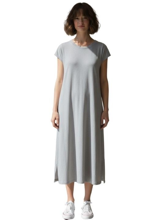 SIFIR YAKA KISA KOL DÜZ PENYE ELBİSE-GRİ