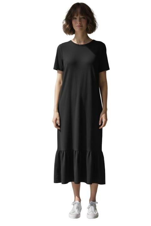 SIFIR YAKA KISA KOL PENYE ELBİSE-SİYAH