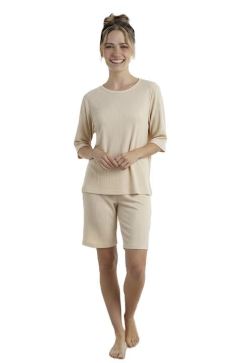 ŞORTLU KISA KOL FİTİLLİ PİJAMA TAKIMI