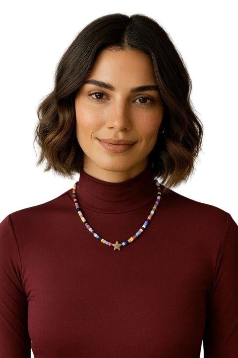 Taçlı Boncuk Kolye - Renkli