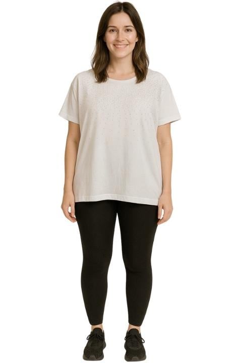 TAŞLI KADIN T-SHİRT-BEYAZ