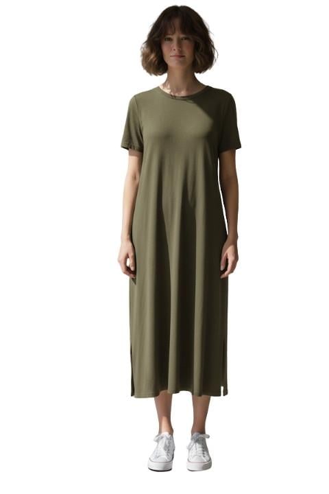 V YAKA KISA KOL PENYE ELBİSE-ASKER YEŞİLİ