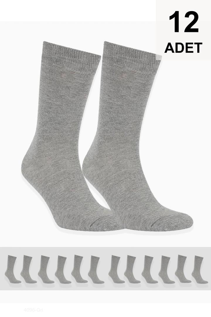12 Adet Erkek Düz Soket Çorap - Gri