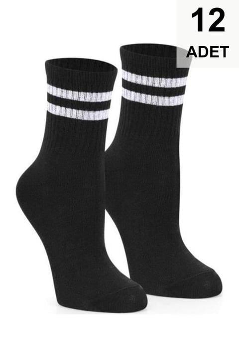 12 Adet Kolej Çorabı - Siyah