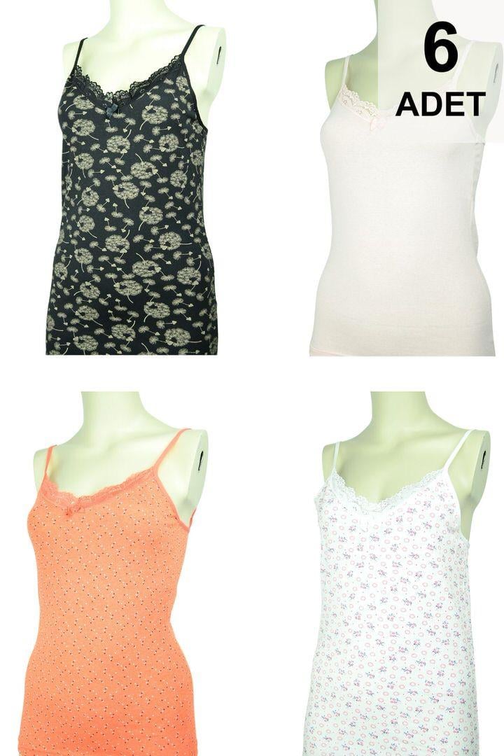 6 Adet Asorti İp Askılı Kadın Atlet