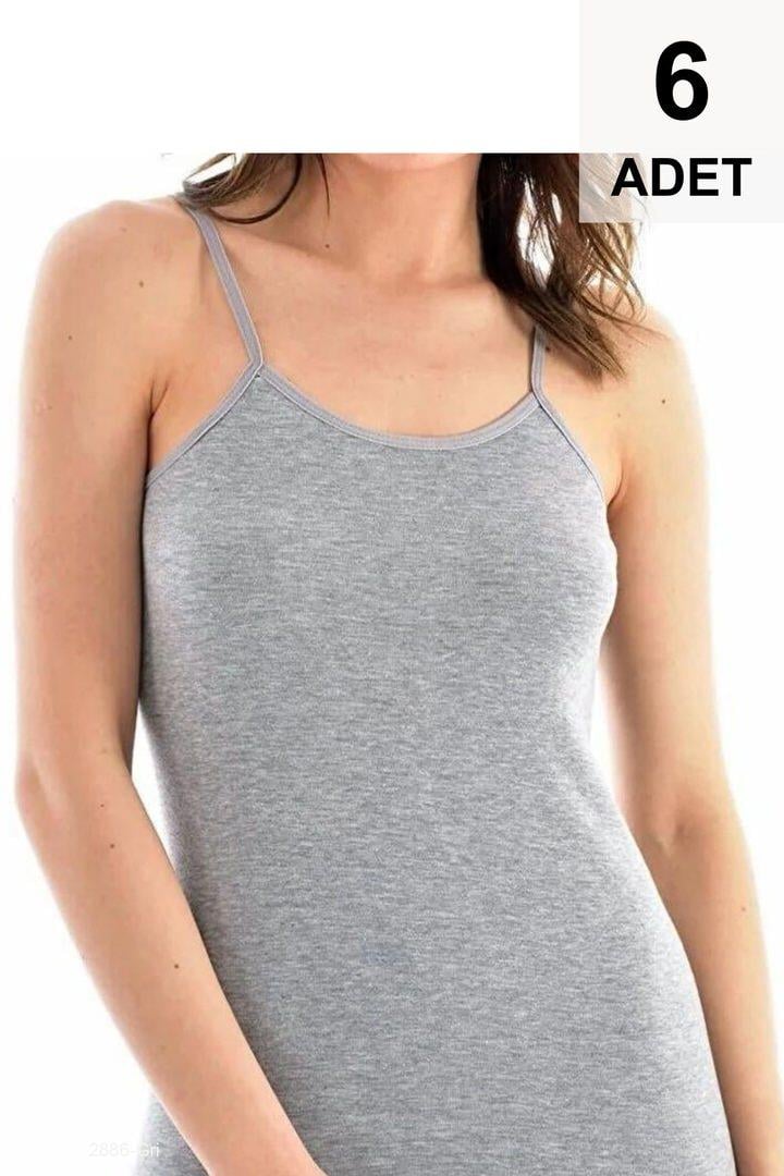 6 Adet İp Askılı Kadın Atlet - Gri